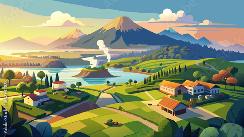 Tea farm scenery amidst islands with volcanic origins