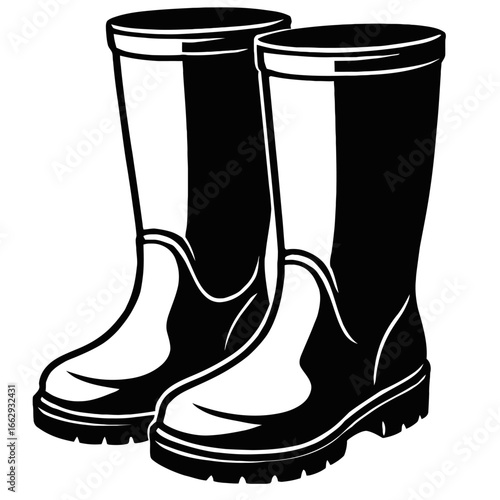 Pair of Rubber Rain Boots Vector Graphic - Simple Drawing of Waterproof Footwear for Weather and Gardening