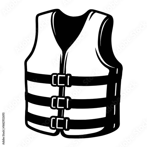 Hand-drawn vector illustration of a life jacket or life vest. A bold graphic perfect for safety, water sports, and boating-related designs.