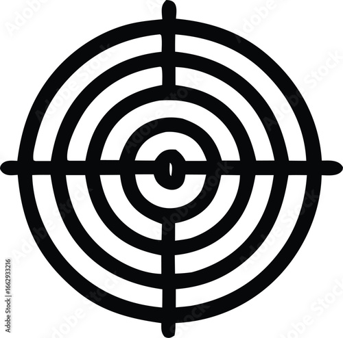 Black concentric circles forming a target with crosshairs in the center for precision aiming and strategic focus symbolizing accuracy