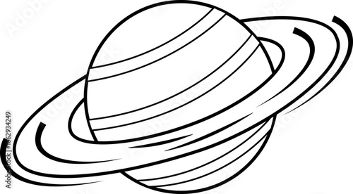 Planet Saturn silhouette outline icon. Planet Saturn with planetary ring vector icons isolated on transparent background. Cosmos and astronomy planet vector illustration.