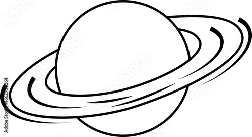 Planet Saturn silhouette outline icon. Planet Saturn with planetary ring vector icons isolated on transparent background. Cosmos and astronomy planet vector illustration.