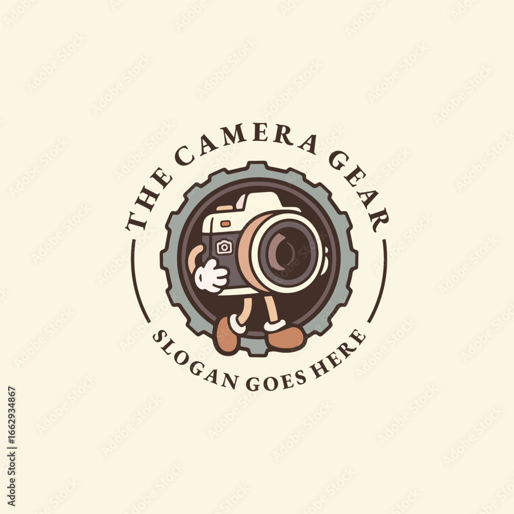 Obraz premium Vintage camera gear logo showing vision, craft, and creativity.