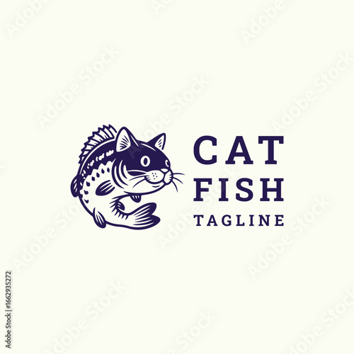 Cat fish logo with vintage essence of playfulness and depth.