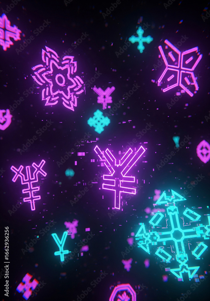 Fototapeta premium Dark cosmic cybersigilism glowing mystical tribal design abstract artwork for poster background