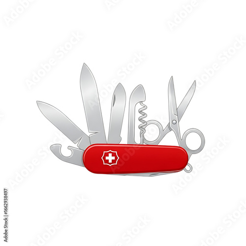 Swiss army knife multitool isolated on transparent background