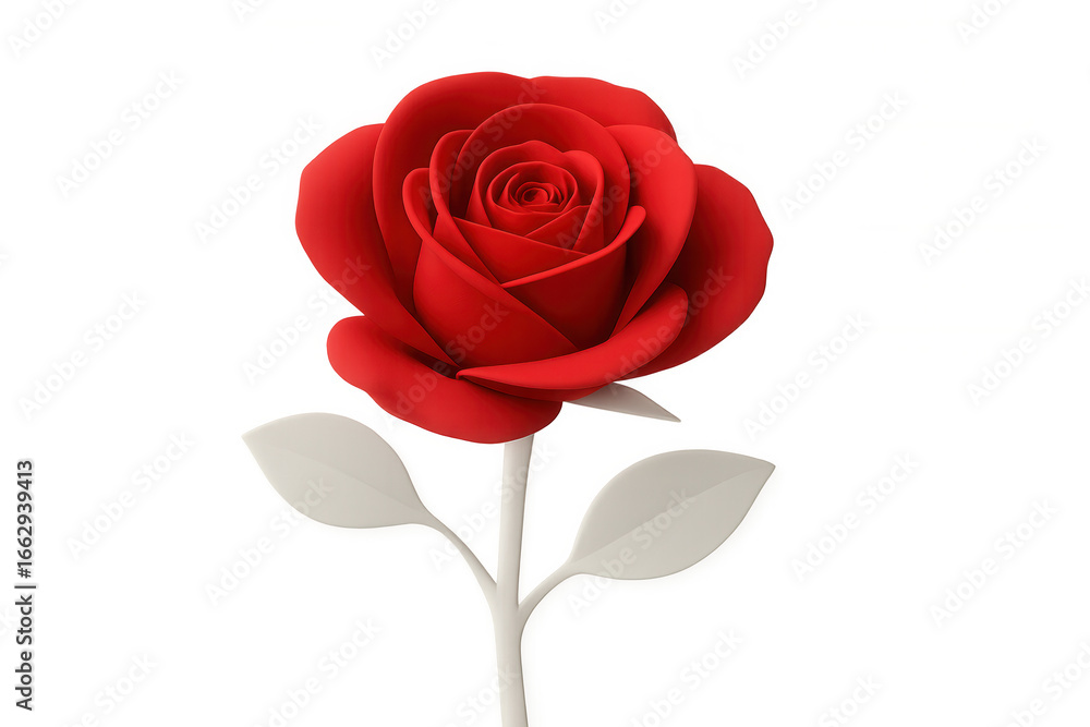 Fototapeta premium Vibrant red rose blossoming, white-stemmed, digital rendering against transparent backdrop