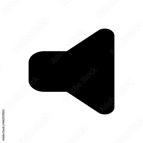 Illustration of a black speaker icon with a rounded rectangular base and triangular projection design shape