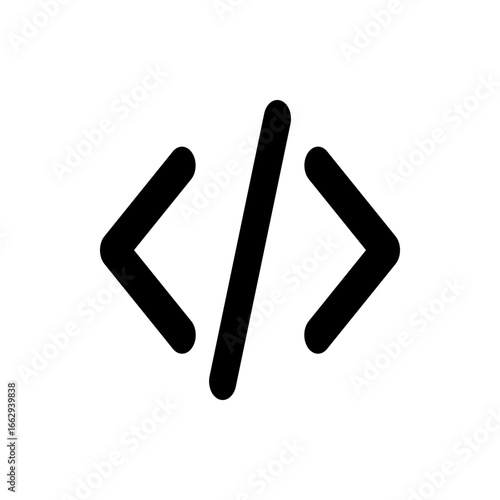 Illustration of a coding symbol featuring a less than sign a forward slash and a greater than sign in black