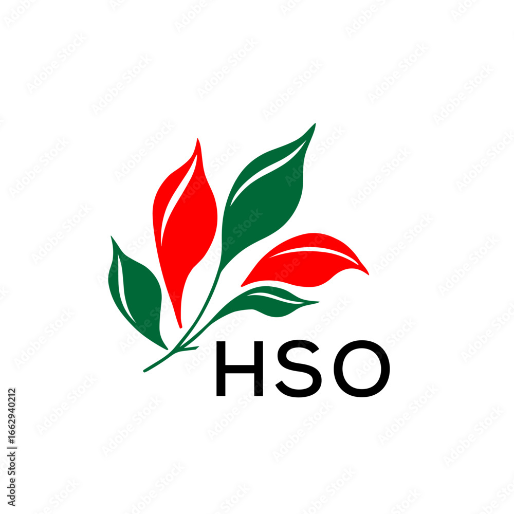 Fototapeta premium HSO Modern Abstract Leaf Logo Design – Red and Green Nature-Inspired Brand Icon, HSO Later Logo, 