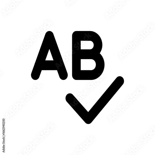 A and b characters displayed above a check mark symbol indicating selection or confirmation process flow design