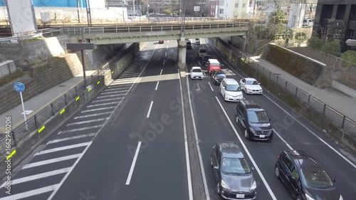March 9, 2025. Sendai, Miyagi Prefecture, Japan. Traffic around the area and the Tohoku Main Line as seen from the footbridge on Atago Uesugi Street.