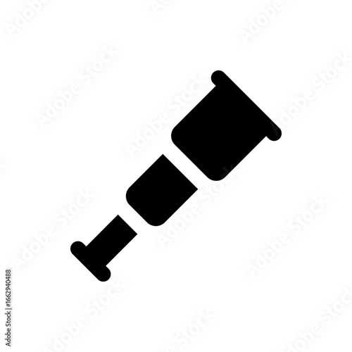 A black silhouette of a telescope with multiple sections and rounded edges on a white background space view