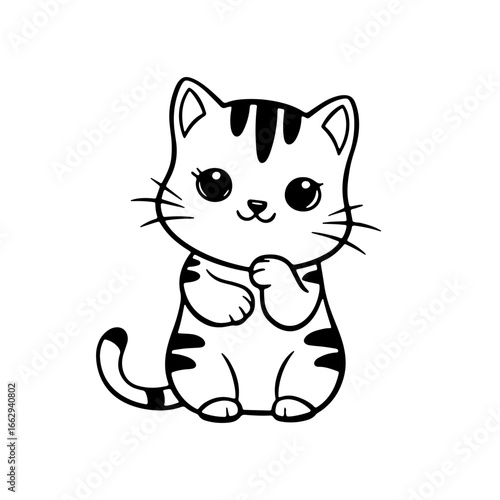 Cute cartoon kitten in a playful pose with stripes and big eyes, perfect for animal lovers
