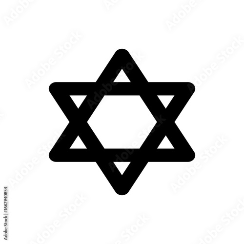 Illustration of a bold black star of david symbol with rounded edges on a white background, centered view