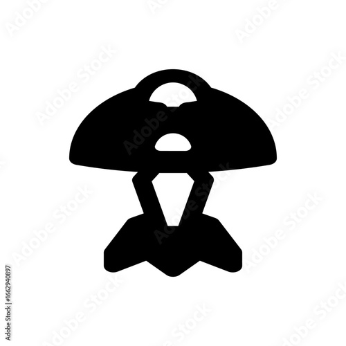 Illustration of a stylized black mushroom with a rounded cap and a geometric stem on a white background