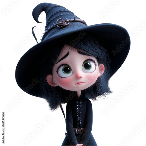 3d cute witch on transparent png background
