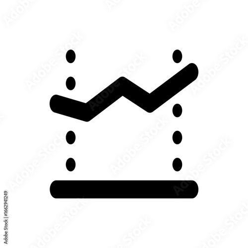 Black line graph with peaks and valleys above a horizontal bar and vertical dots on each side aligned