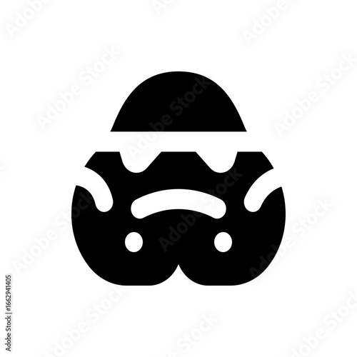 Illustration of a cracked egg with visible yolk and shell fragments in a simple black and white design style