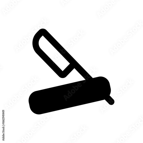 Illustration of a black straight razor with a visible blade and handle on a white background image view