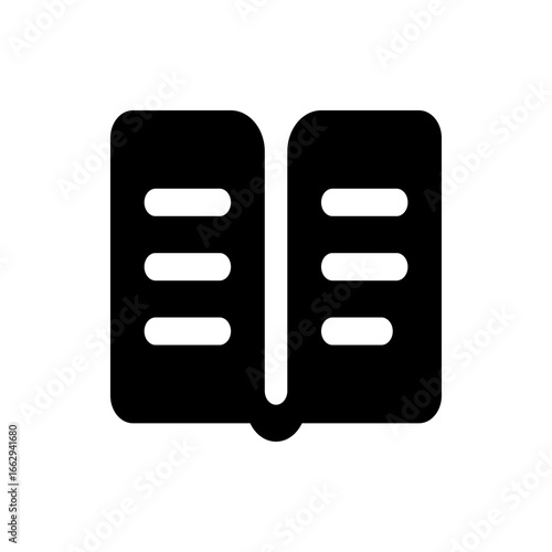 Illustration of an open book with three horizontal lines on each page depicting text or content inside it