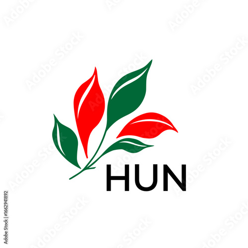 Carta da parati HUN Modern Abstract Leaf Logo Design – Red and Green Nature-Inspired Brand Icon,