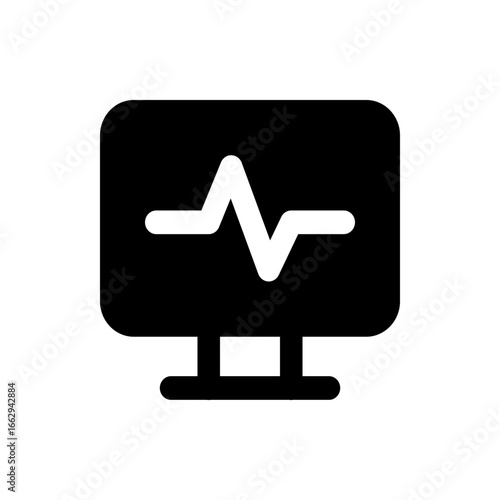 Black monitor displaying a white heartbeat line graph with a rounded rectangular shape on a white background