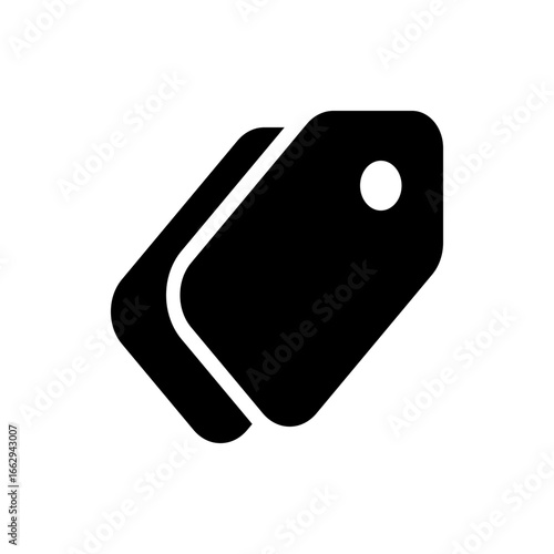 Two black price tags overlapping each other with a white circle on the top right corner illustration