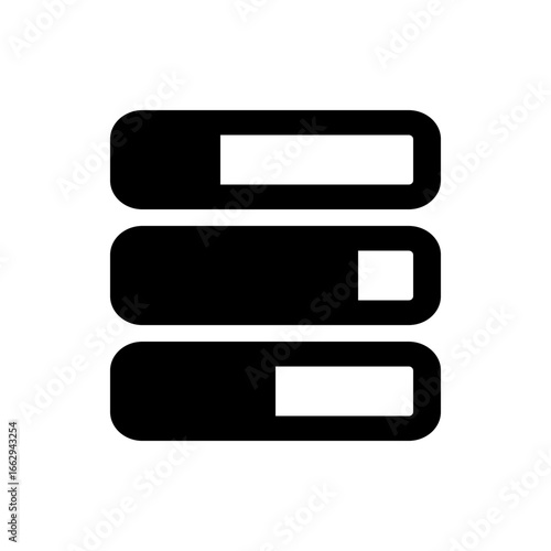 Black menu icon with three horizontal bars and rounded corners representing a navigation interface element