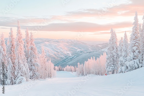 Winter Landscape with Ski Slope at Sunset