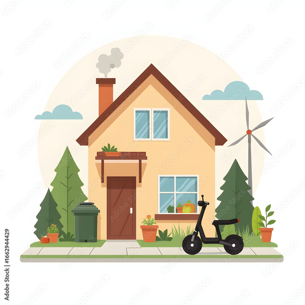 Obraz premium Sustainable Home Industry Vector Illustration with Eco-Friendly Energy and Recycling Concept