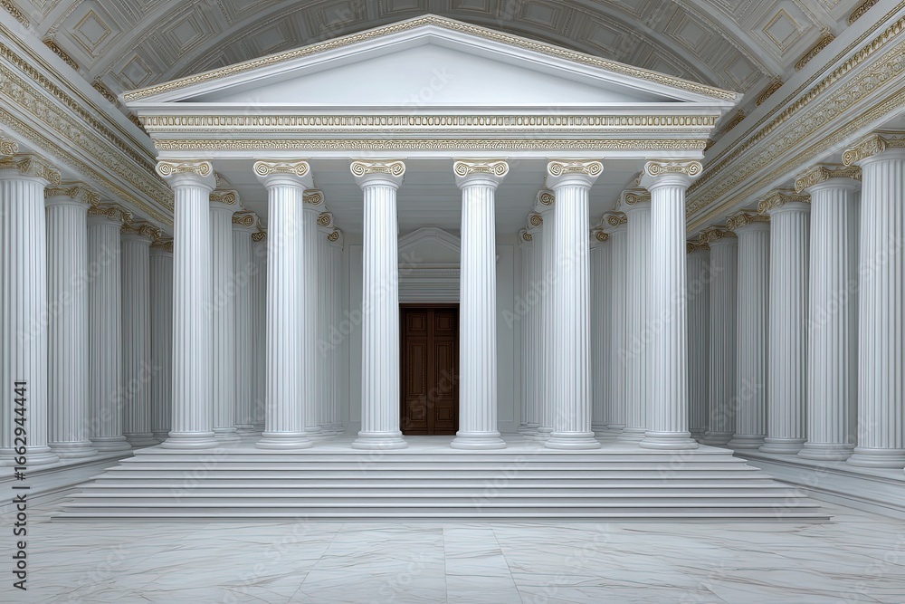 Obraz premium Grand interior of an opulent classical building featuring tall white columns intricate gilded details and a majestic entrance that represents tradition and architectural elegance