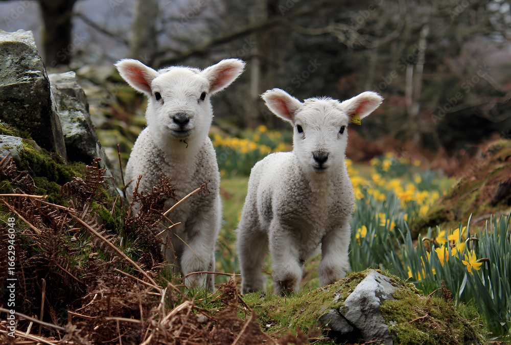 Fototapeta premium curious lambs in spring