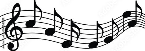 Wavy musical staff with treble clef and flowing eighth notes