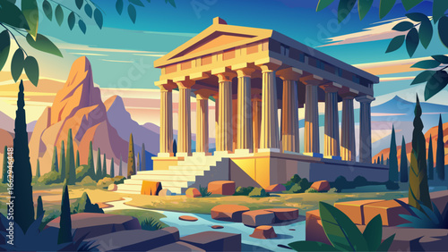 Ruins of a Classical Greek Temple at the Old Delphi Site
