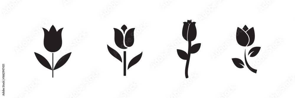Obraz premium Rose Silhouette Icon Set Collection