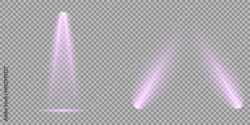 Concert lighting set includes soft beams Empty stage with spotlights. Light sources on dark wall, realistic soft concert light on abstract stage png. Multiple beam angles suit event or product scenes.