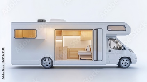 Modern RV Interior Design with Minimalist Features and Warm Lighting