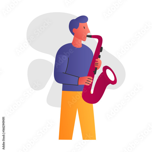 Canvas Print Flat vector illustration of a musician playing a saxophone