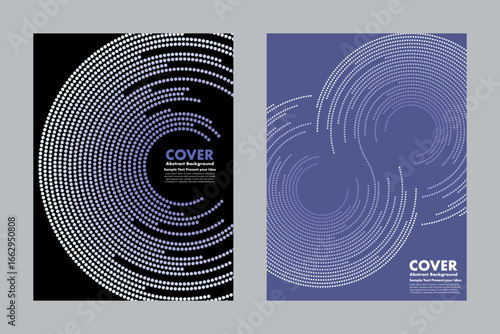 Vector abstract background with circular dot patterns forming infinite loop, creating a futuristic rhythm and flow. Perfect for covers, digital artwork and modern design.