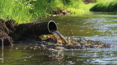 Wallpaper Mural Pipeline Discharging Black Sewage, Environmental Pollution, Ecological Protection, Industrial Discharge Material Torontodigital.ca