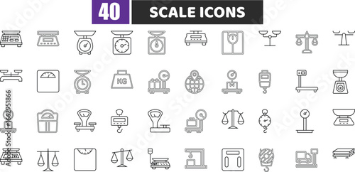 Scale, Weight and Measurement Line Icons Vector Set