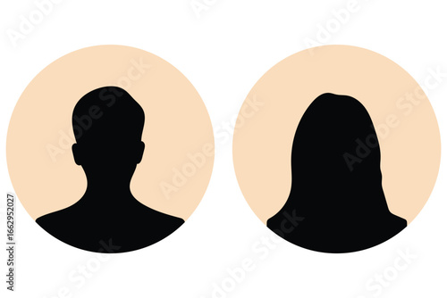Man and woman user profile avatar icon set. Male and female face silhouette. Minimalist user grey avatar icon silhouette for profile picture website app ui ux placeholder account identification 
