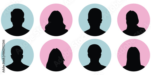 User avatar icon, profile symbol in outline and solid style, flat person icons. Avatar default user icon set. Social media user profile icon. Business man and woman icon set.  avatar icons collection 