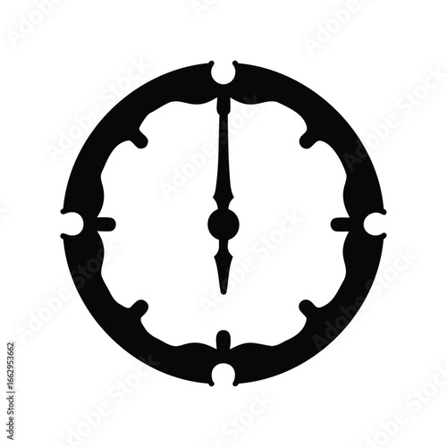 Abstract decorative black and white clock face with fancy hands illustration