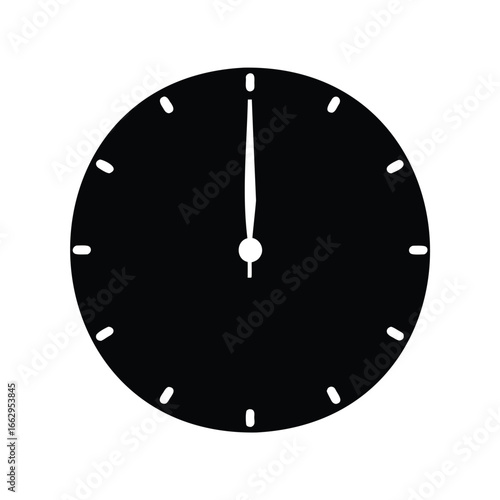 Minimalist Black and White Clock Face Illustrating Midnight or Noon Time