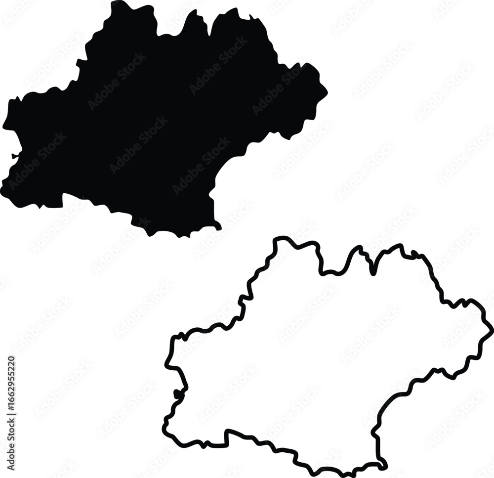 Fototapeta premium Map of Hauts de France Silhouette Flat and Outline Design