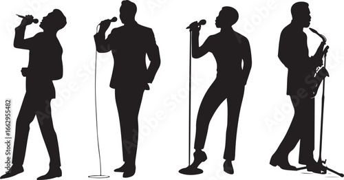 Vector silhouette of a woman among people.