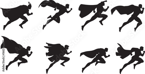 Silhouettes of horses set vector illustration.