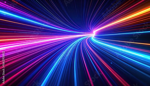 Abstract Hyper Speed Neon Lines Tunnel